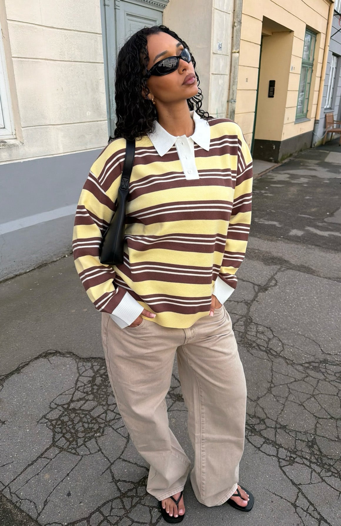 SoftRewindKnitSweaterHoneycombChocStripe